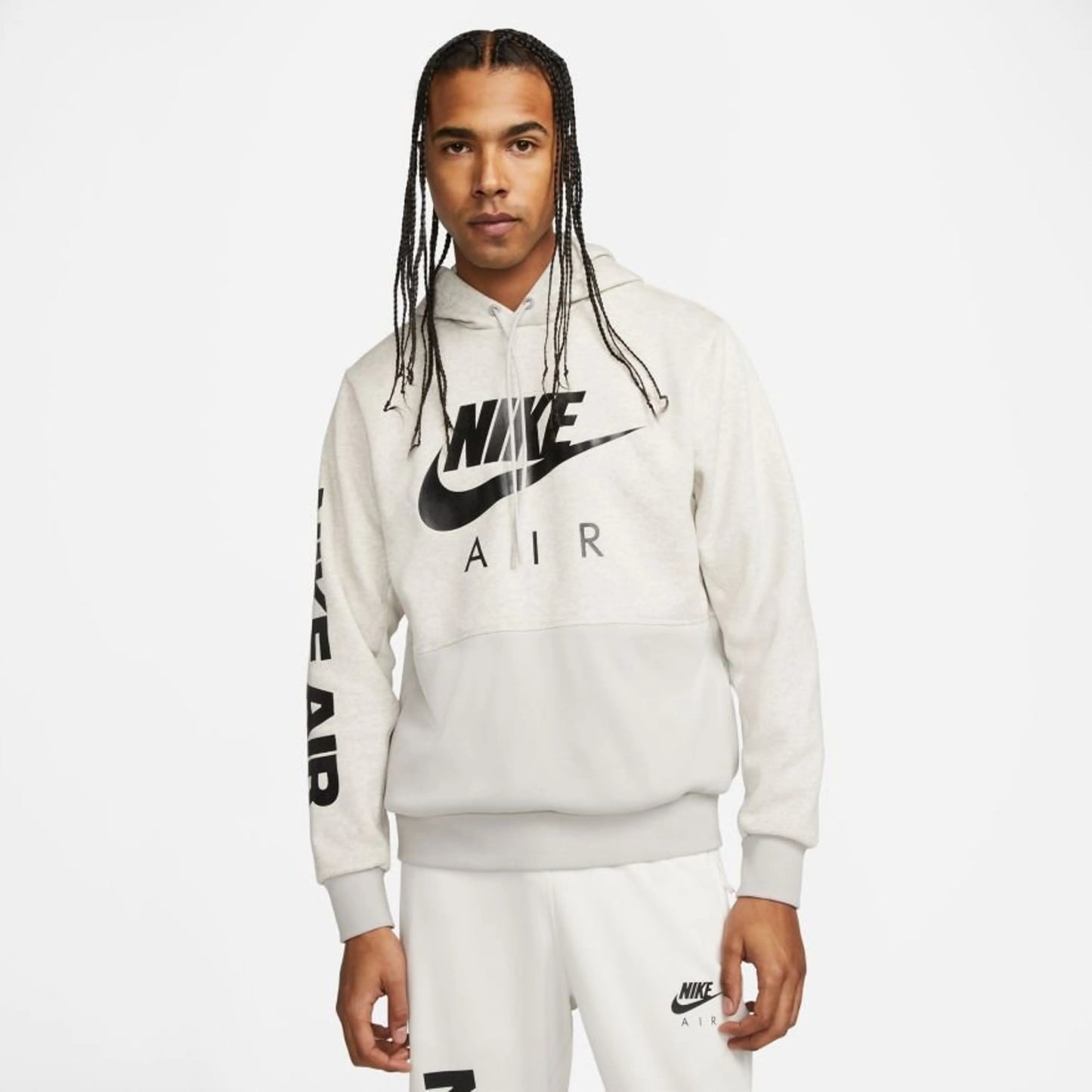 Nike Air Brushed-Back Fleece Pullover Hoodie 'Heather Grey/Black'