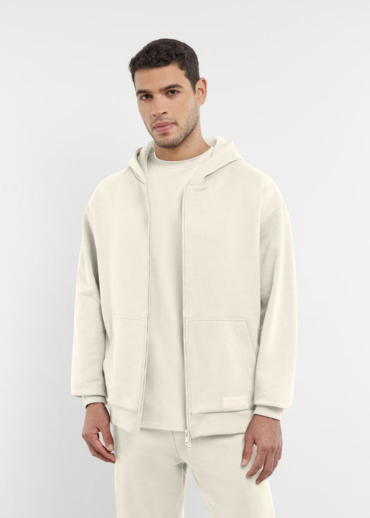 TGM Oversized Tonal Back Print Zip Hoodie 'Ivory'