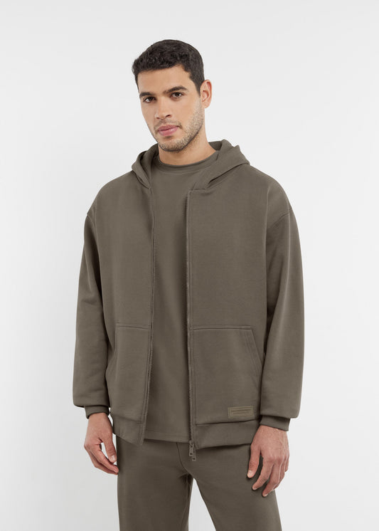 TGM Oversized Tonal Back Print Zip Hoodie 'Truffle'